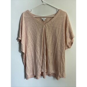 J Jill 1X Love Linen Blush Pink Tee V Neck Lagenlook Capsule Breezy Flowy Top
